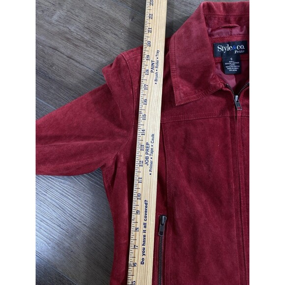 Vintage 90s Style & Co. Red Suede Zip Up Collared Jacket Women’s Petite Size S - Picture 5 of 6
